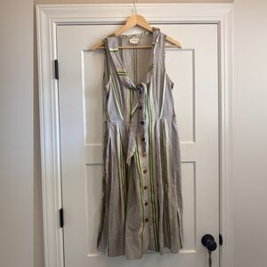 Maeve Gray and Green Striped Midi Dress